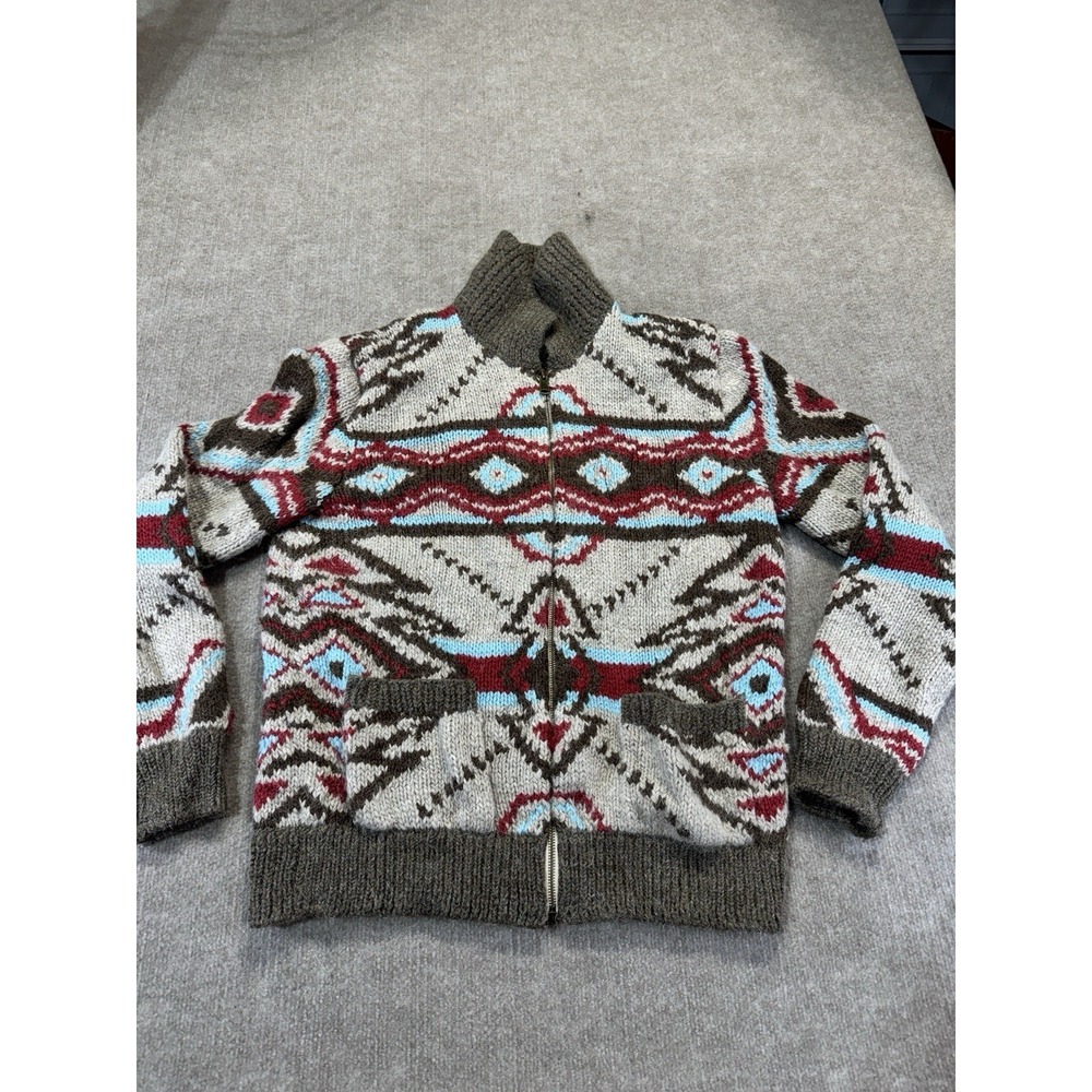 FAHERTY Huron Cowichan Alpaca Aztec Southwest Shawl Collar Cardigan Sweater Lg